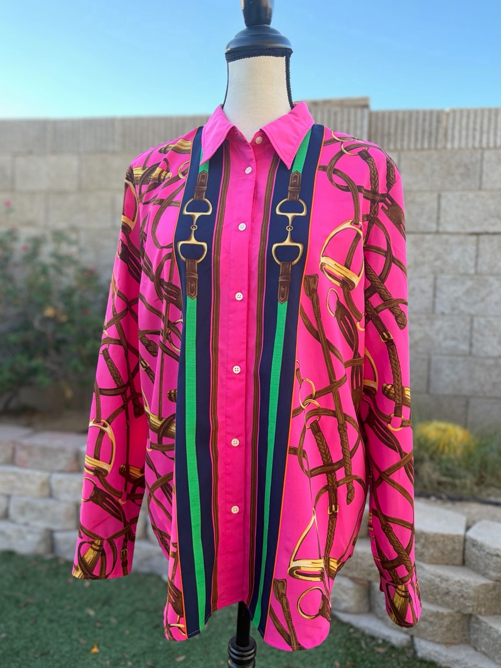 Vintage Ralph Lauren equestrian theme shirt with horsebits hot pink size XL